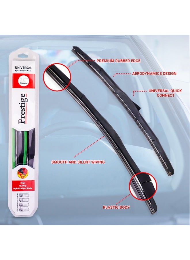 Prestige Pack of 2 Hybrid Wiper Blades - All-Season Universal Fit - 26 Inch - Image 2